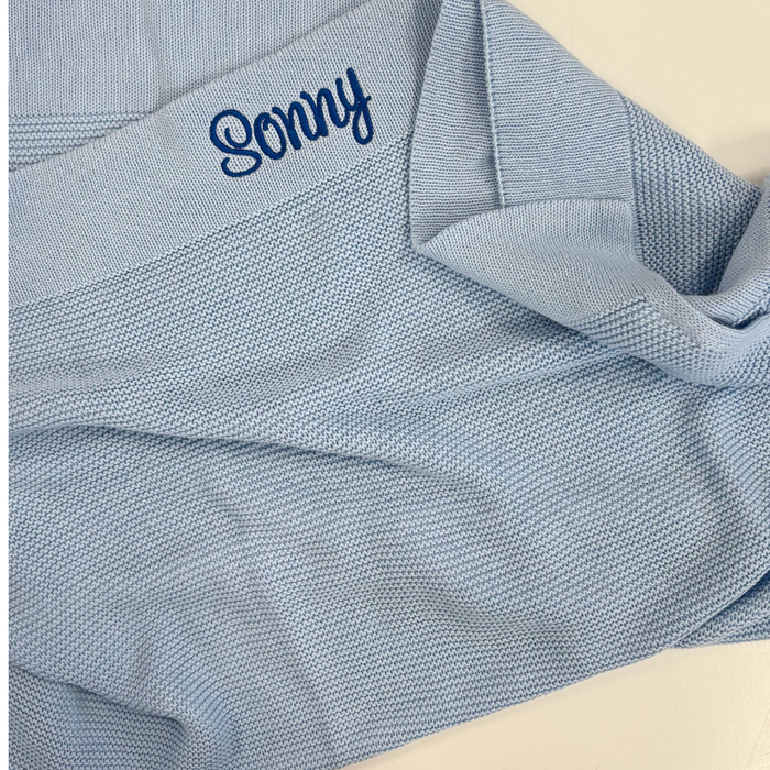 Pre-Stitched "Sonny" Baby Blue Knit Blanket