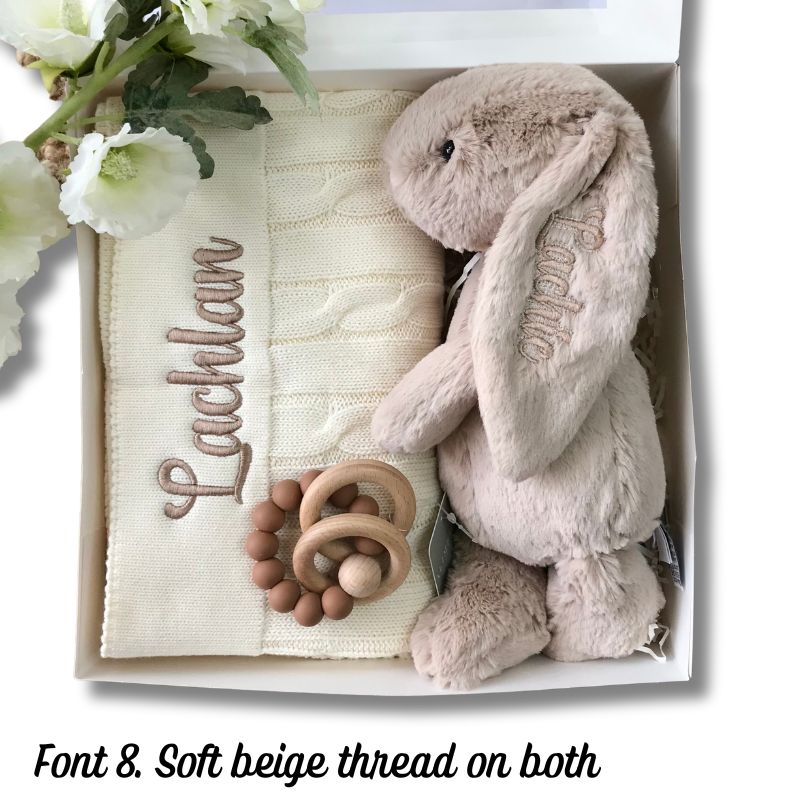Personalised Beige Jellycat Bunny & Cream Cable Knit Blanket