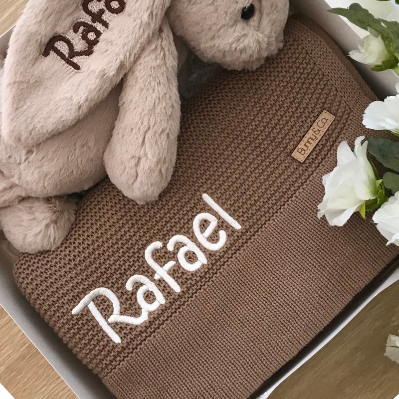 Personalised 100% Cotton Knit Baby Blanket - Beige