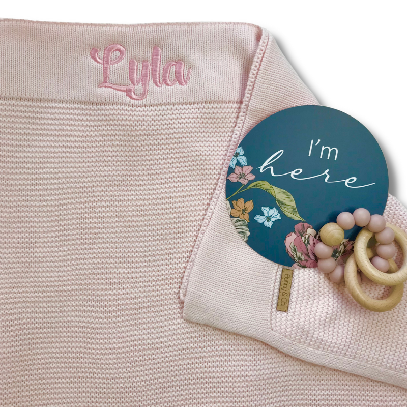 Personalised 100% Cotton Knit Baby Blanket - Light Pink