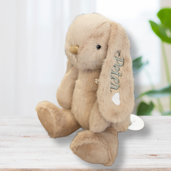 Personalised bunny teddy with name on ear Jamie Kay Snuggle Bunnies caramel brown