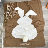 Personalised 100% Cotton Knit Baby Blanket - Beige & White Bunny