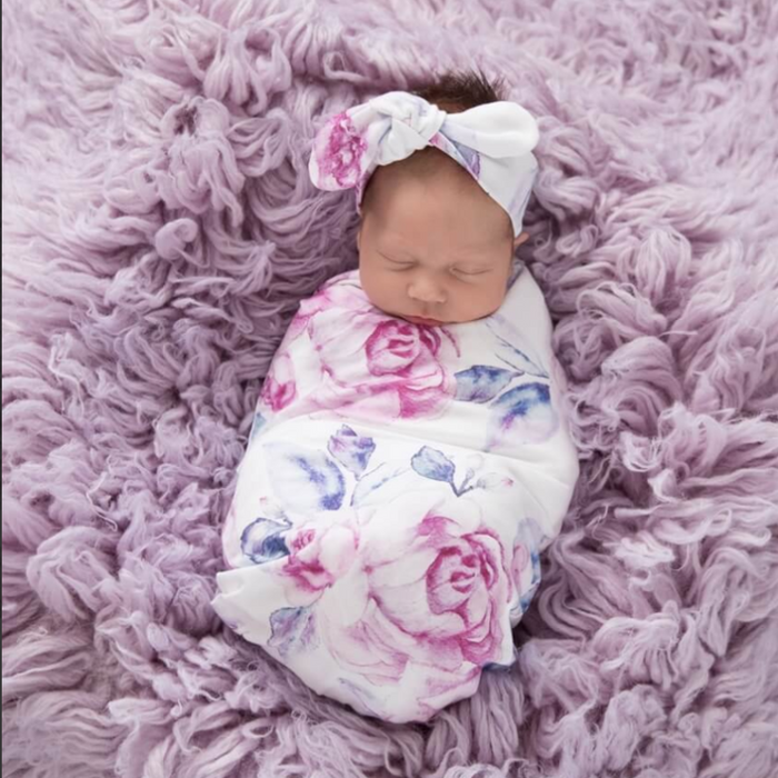 Snuggle Hunny Jersey Wrap & Topknot Set | lilac Skies