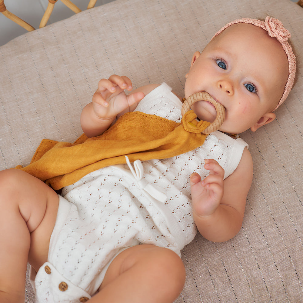 Annabel Trends Muslin Swaddle Mustard Bunny Co