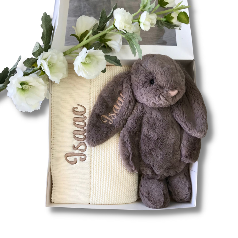 Personalised Truffle Jellycat Bunny & Cream Blanket Gift Set