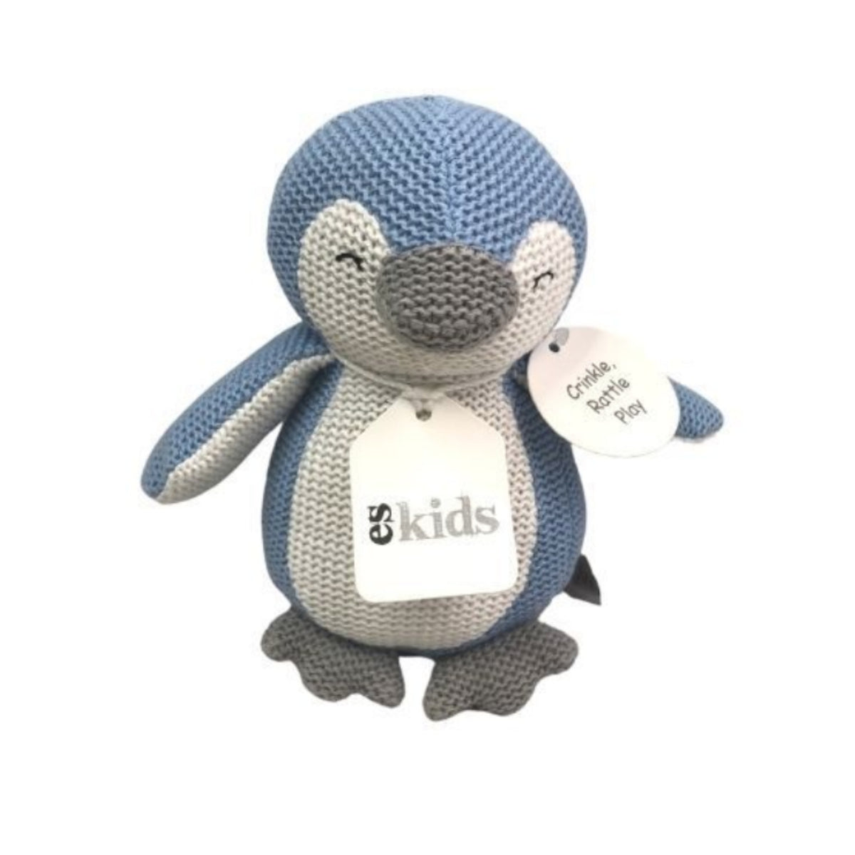ES Kids | Knitted Penguin Rattle/Crinkler - Blue