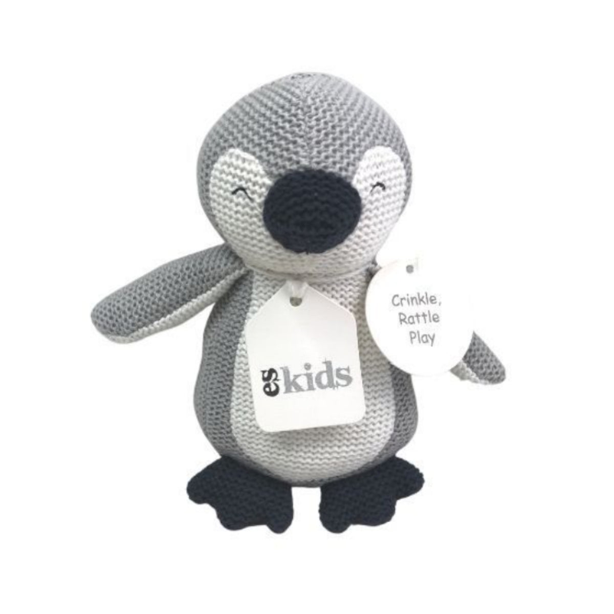 ES Kids | Knitted Penguin Rattle/Crinkler - Grey