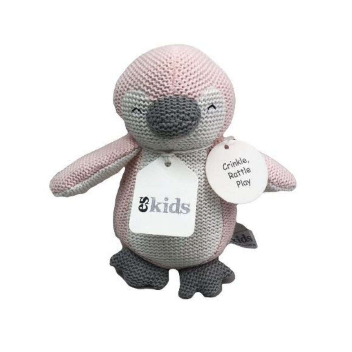 ES Kids | Knitted Penguin Rattle/Crinkler - Pink