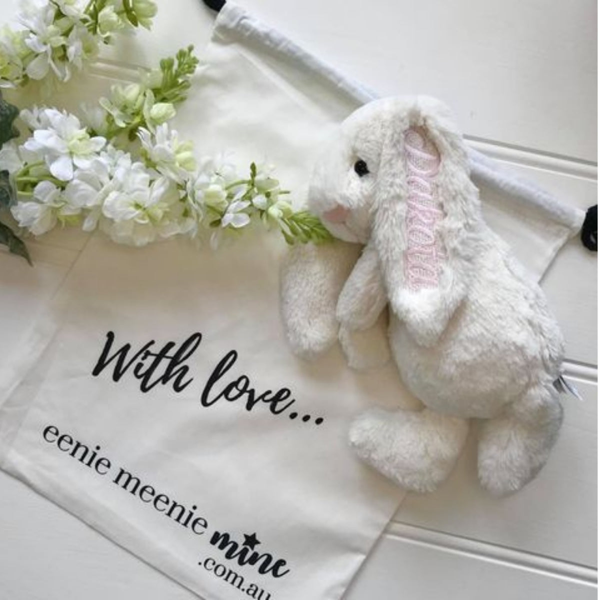 personalised Jellycat Bunny Australia Cream White rabbit with name on ear