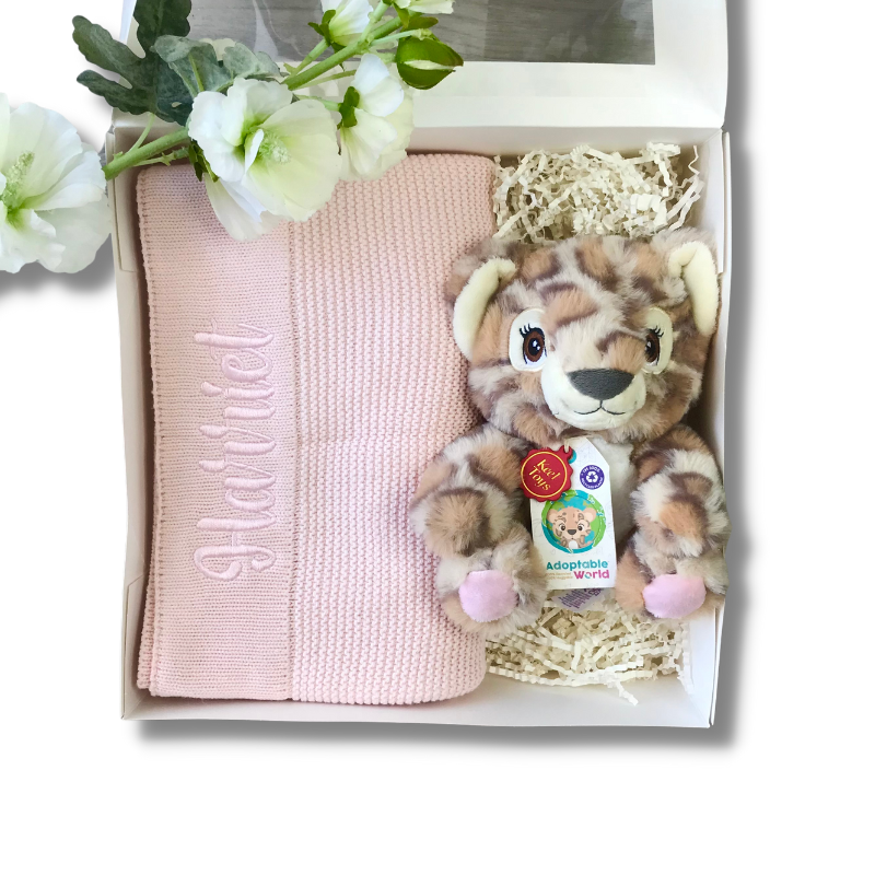 Personalised Light Pink Blanket & Leopard Gift Set