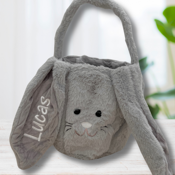 Personalised Easter Bunny Basket Australia NZ Grey bunny ear