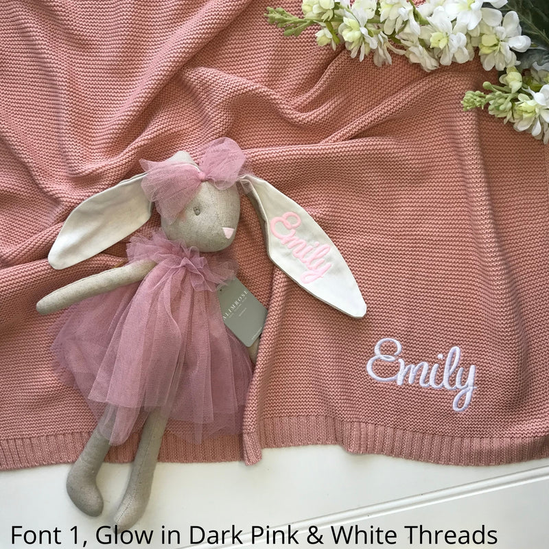 Personalised Bunny and blanket gift hamper Australia, Alimrose Baby Briar Blush Bunny