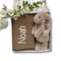 Personalised Beige Jellycat Bunny & Blanket Gift Set