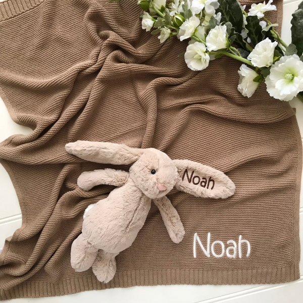 Personalised Beige Jellycat Bunny & Blanket Gift Set