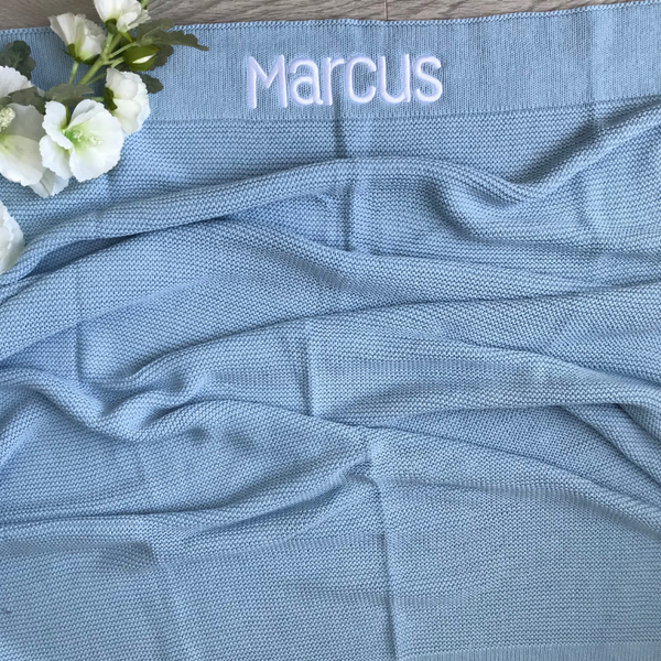 Personalised 100% Cotton Knit Baby Blanket - Powder Blue
