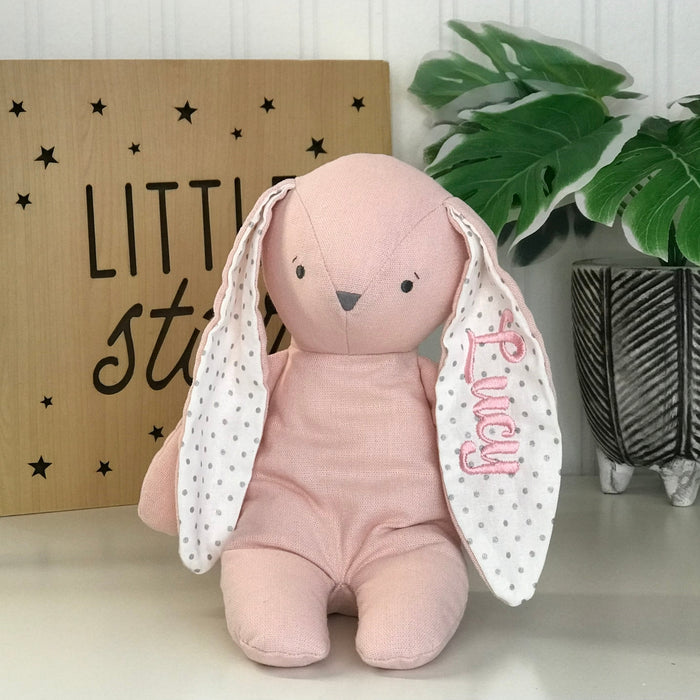 Personalised Alimrose Bobby Bunny Australia Pink linen jellycat