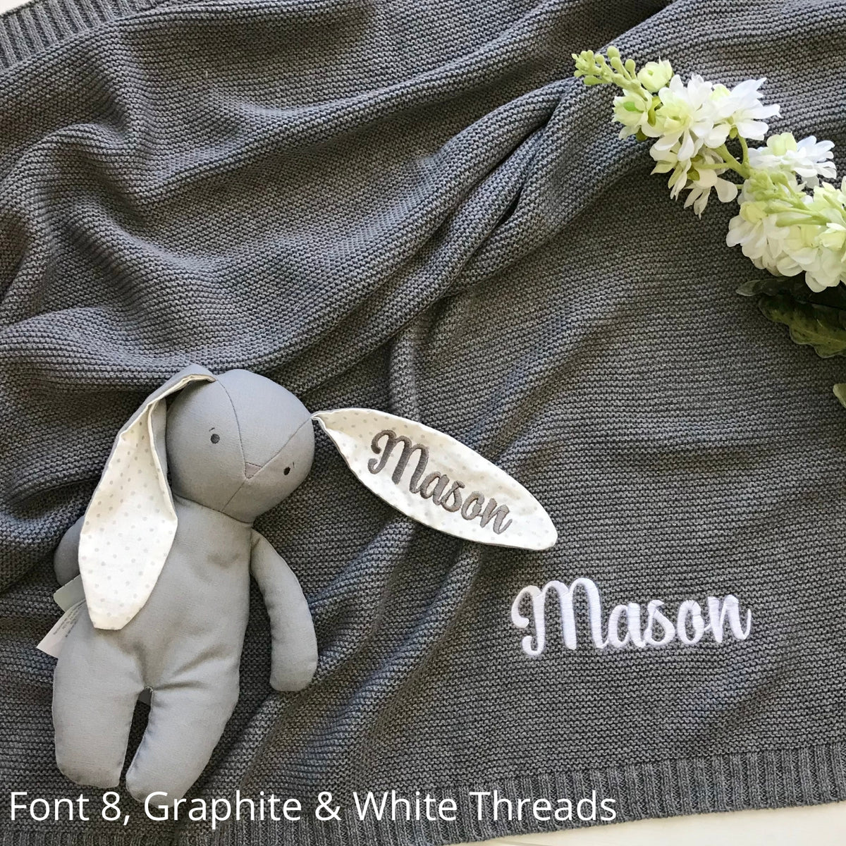 Personalised Bunny & Blanket Gift Set - Grey Bobby Bunny & Grey Blanket