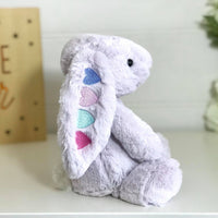 personalised bunny australia, lavender jellycat with hearts embroidered on ear