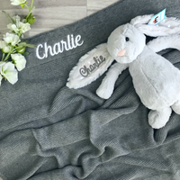 Personalised 100% Cotton Knit Baby Blanket - Charcoal Grey