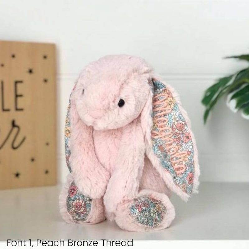 Personalised Jellycat Bunny Australia Blush Peach Blossom Floral Name Ear