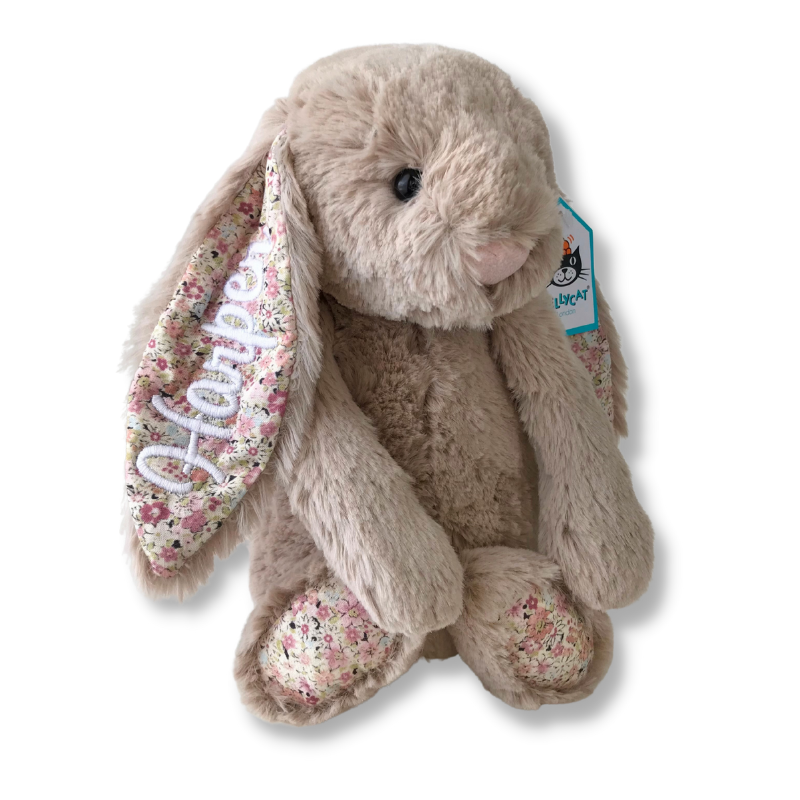 Personalised Jellycat Bunny Australia Bea Beige Blossom Name on Ear