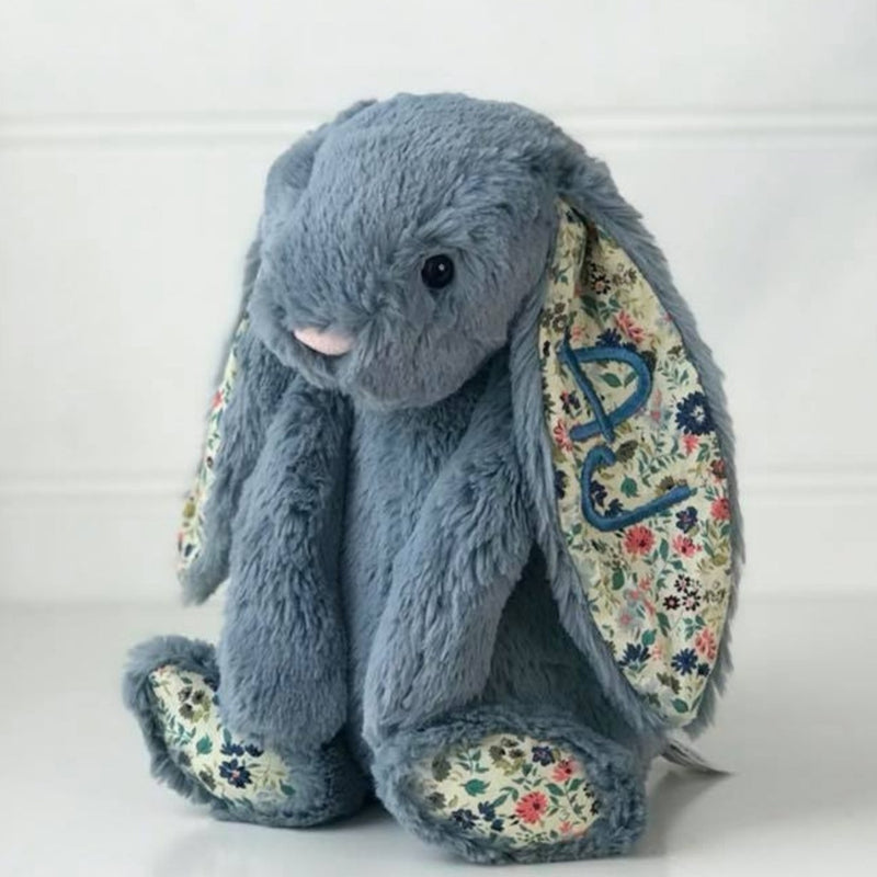 Personalised Jellycat Bunny Dusky Blue Blossom name on ear