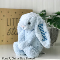 Personalised Blue Jellycat Easter Bunny Australia NZ Name Embroidered on Ear
