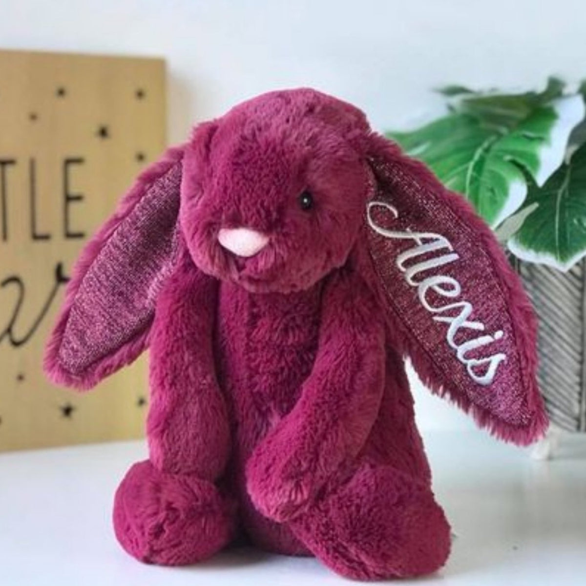 Personalised Medium Jellycat Bunny - Sparkly Cassis