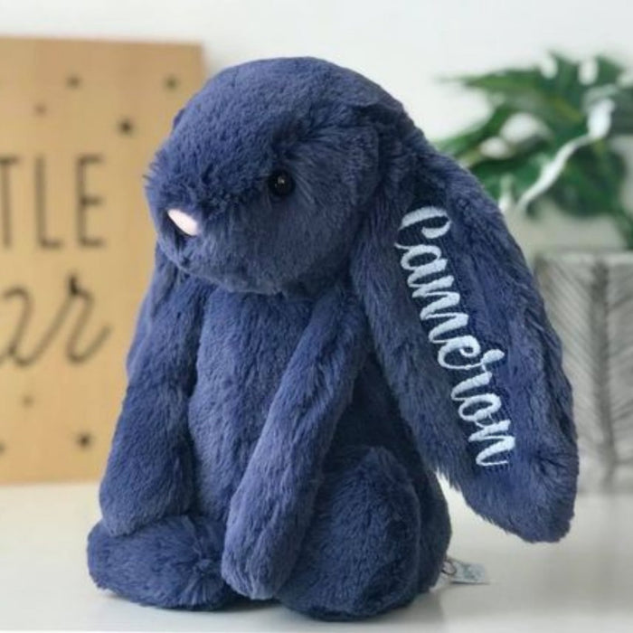 Personalised Jellycat Bunny Australia NZ Perth Navy Blue Name on Ear