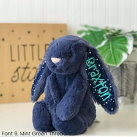 Personalised Jellycat Bunny Australia NZ Perth Stardust Navy Blue Name on Ear