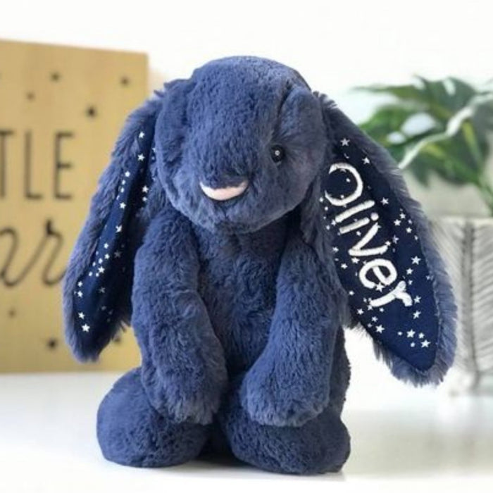 Personalised Jellycat Bunny Australia NZ Perth Stardust Navy Blue Name on Ear