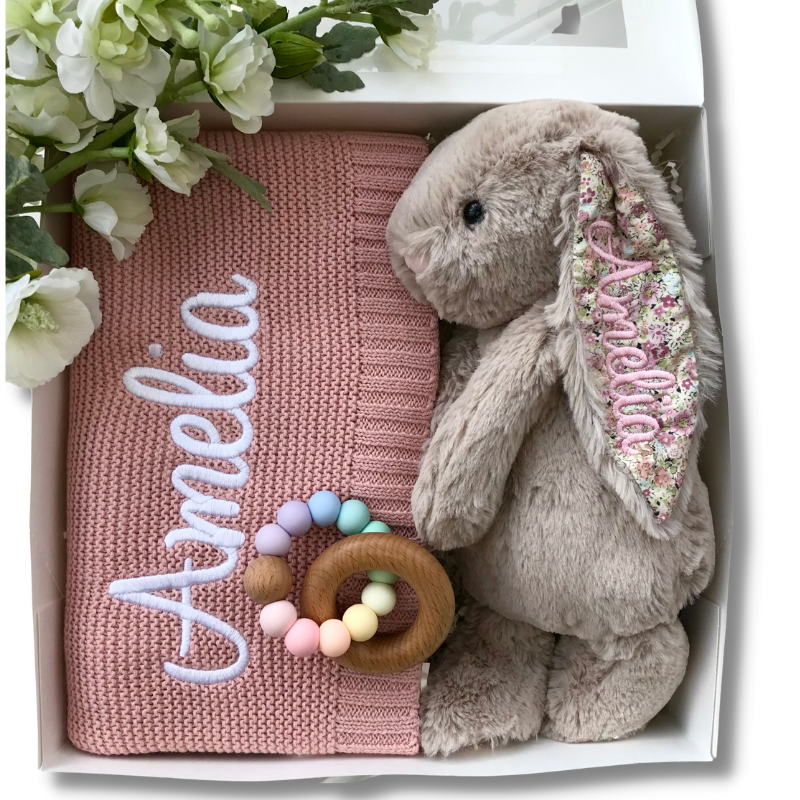 Personalised Jellycat Bunny & Blanket Gift Hamper Australia