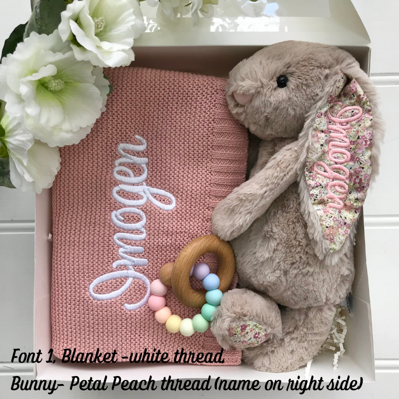 Personalised Jellycat Bunny & Pink Blanket Gift Hamper Australia