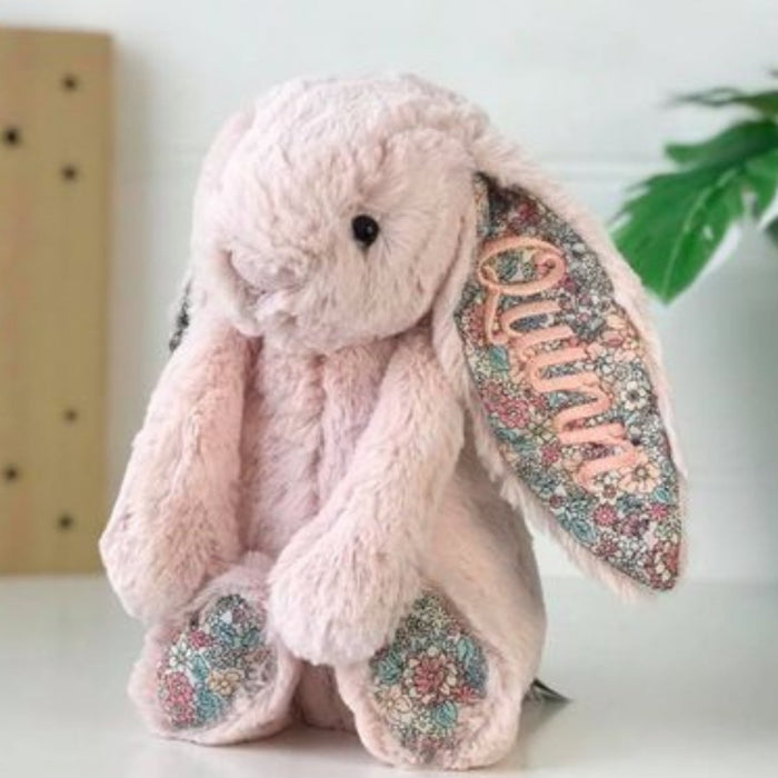 Personalised Jellycat Bunny Australia Blush Peach Blossom Floral Name Ear