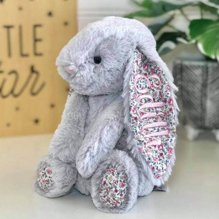 Personalised Jellycat Bunny Australia Silver Blossom Floral Flower Ear