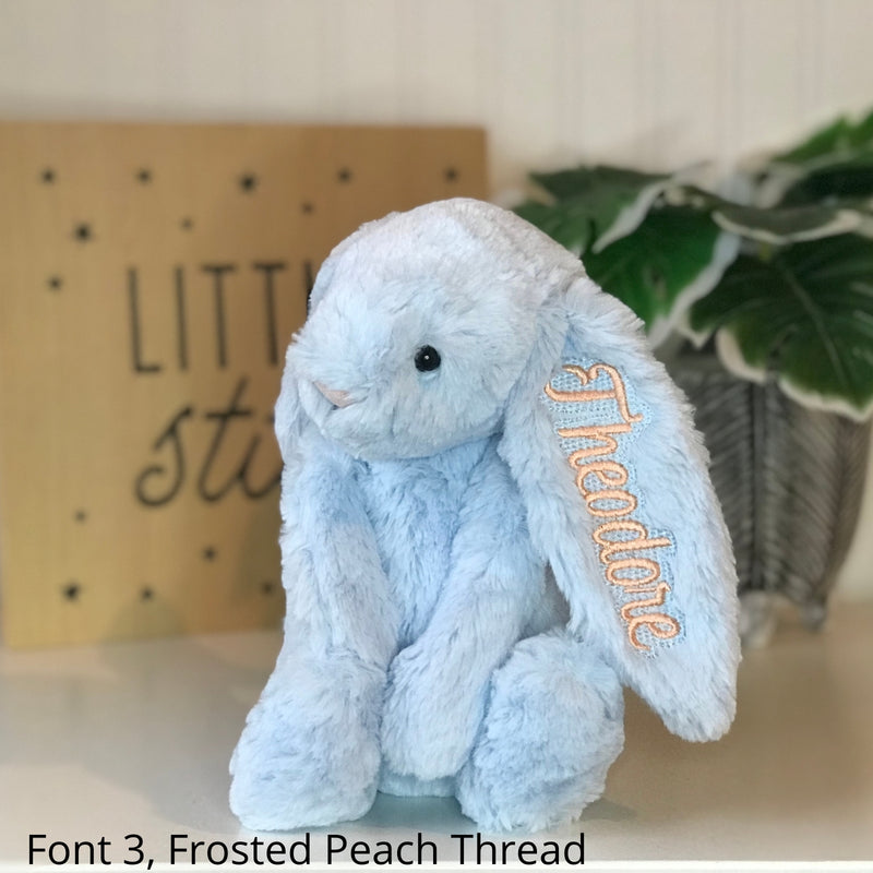 Personalised Blue Jellycat Easter Bunny Australia NZ Name Embroidered on Ear