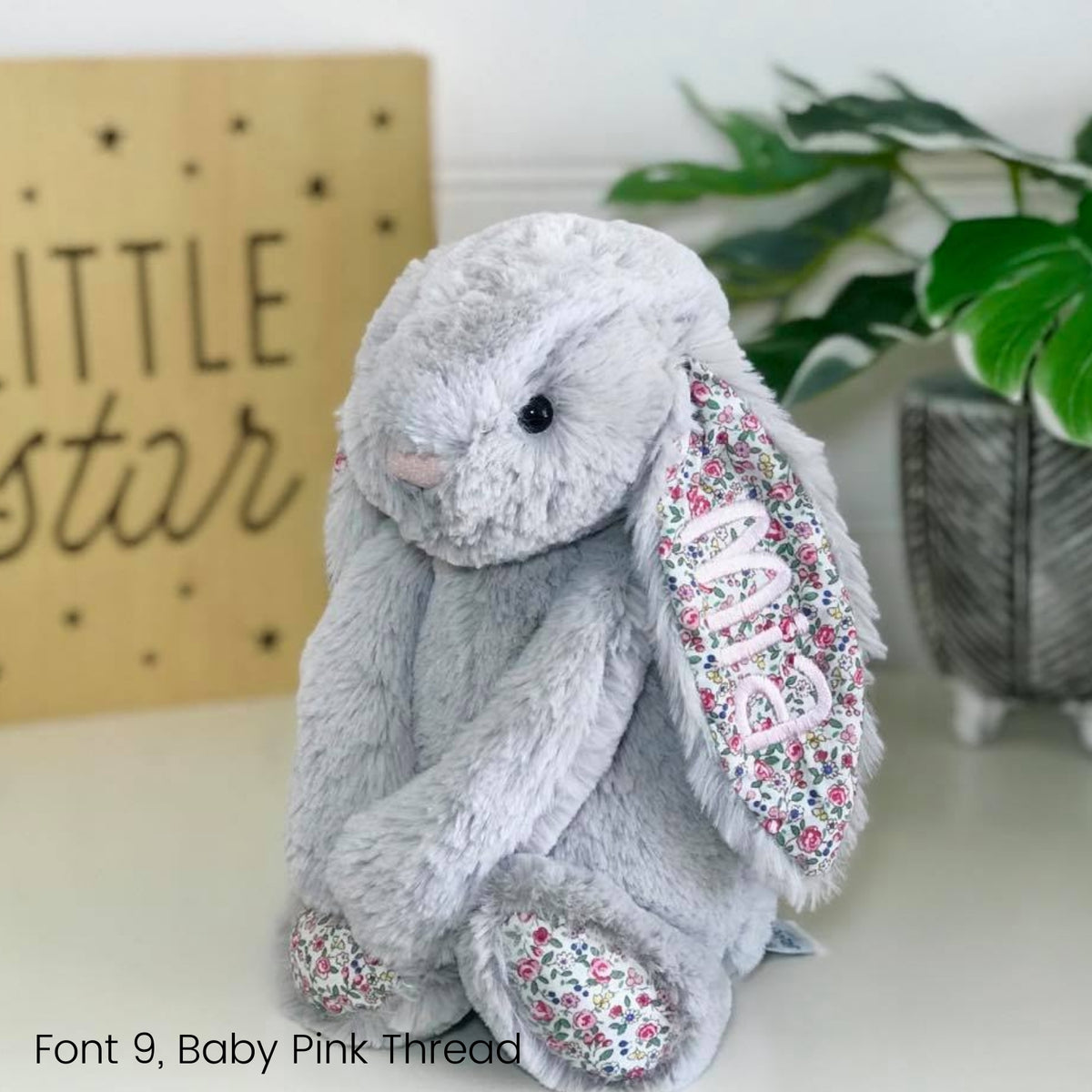 Personalised Jellycat Bunny Australia Silver Blossom Floral Flower Ear