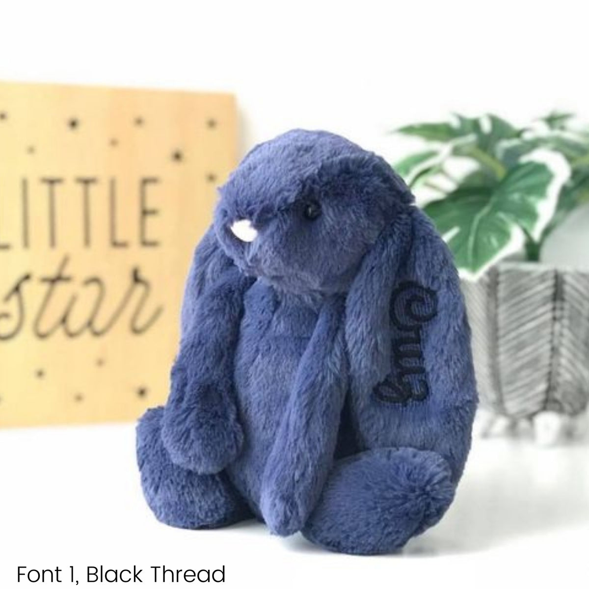 Personalised Jellycat Bunny Australia NZ Perth Navy Blue Name on Ear