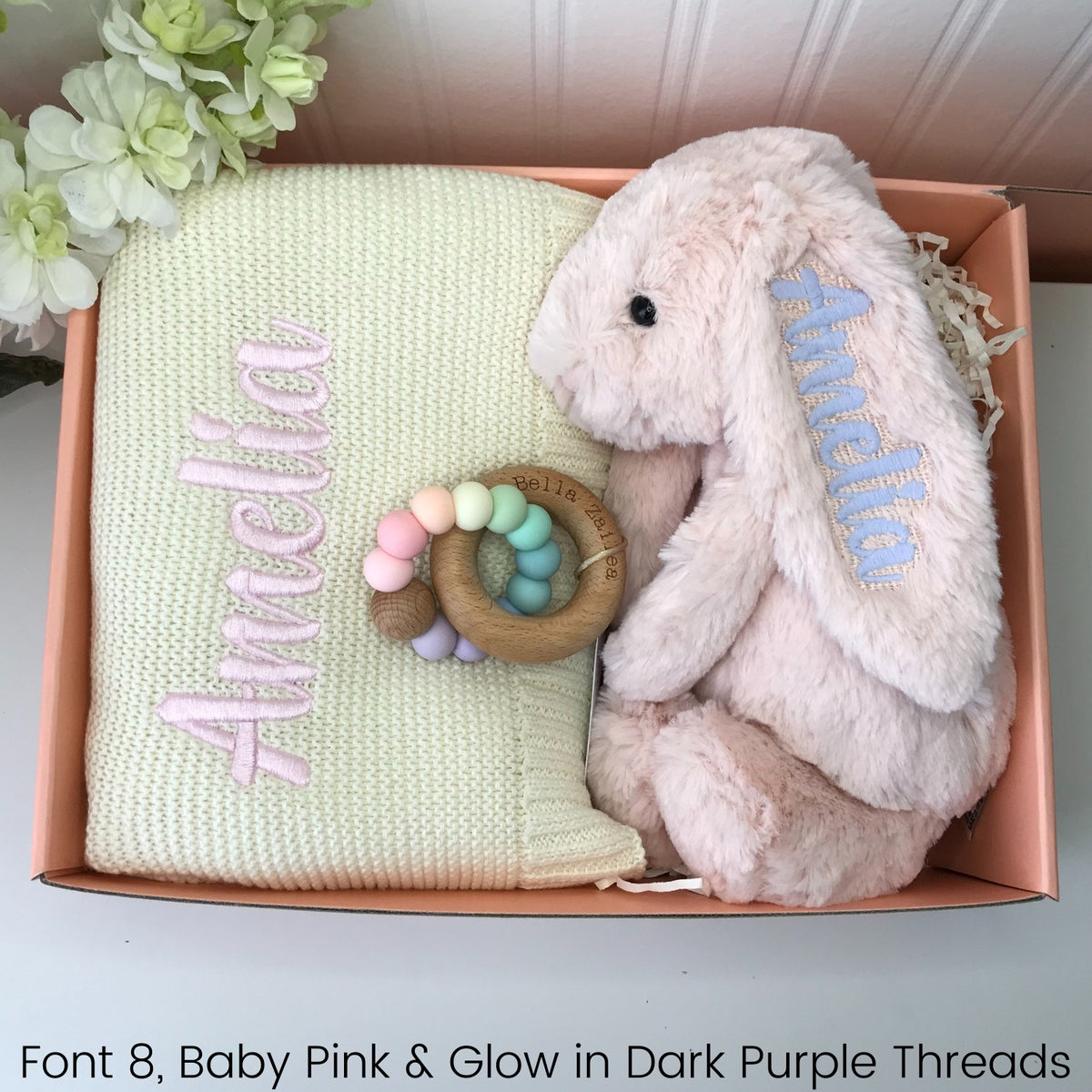 Personalised Baby Blanket Cream Blush jellycat Bunny Name Embroidered Australia Newborn Gift