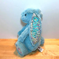 Personalised jellycat bunny aqua blossom blue with blue name on ear