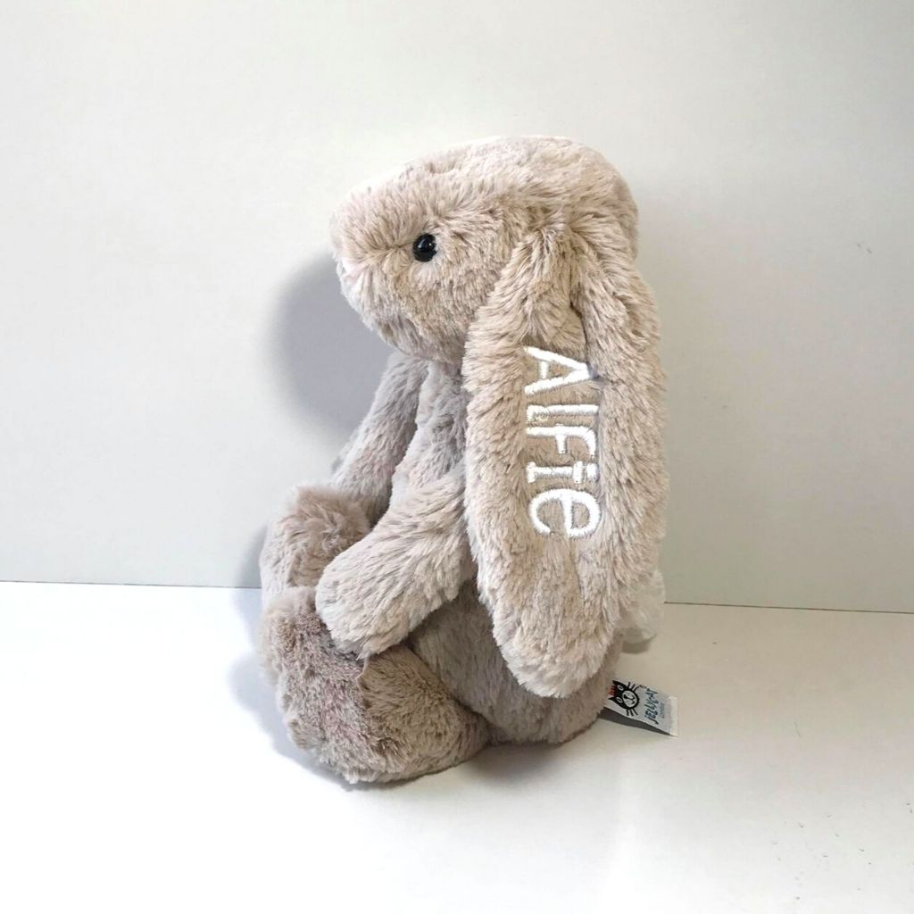 Personalised Jellycat Bunny, beige with white name on ear
