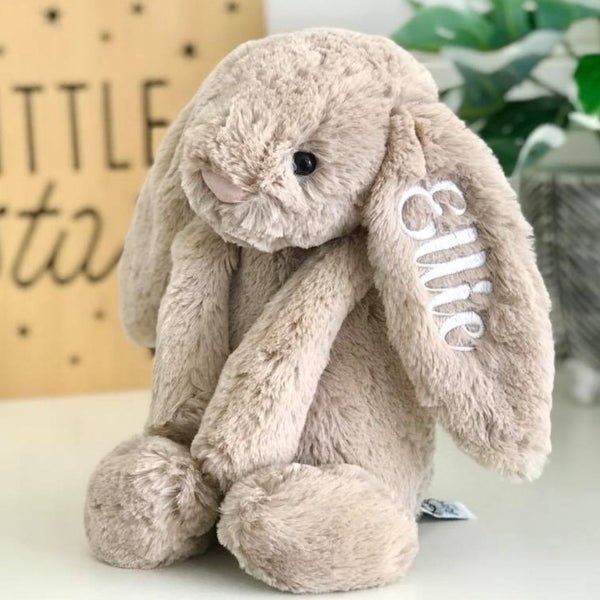 Personalised Jellycat Bashful Bunny Beige Australia, embroidered with white name on ear