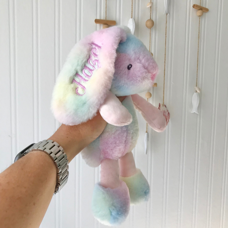 Personalised Rainbow Frankie Bunny Name on Ear