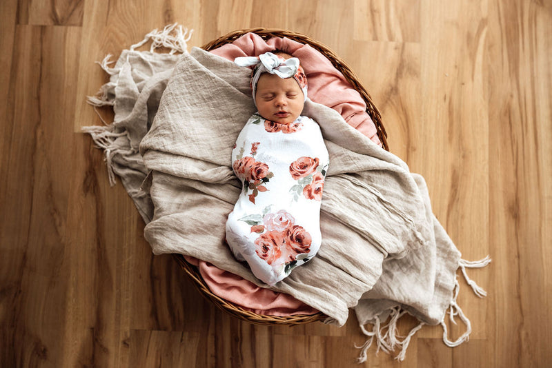 Snuggle Hunny Jersey Wrap & Topknot Set | Rosebud