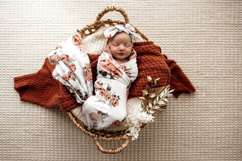 Snuggle Hunny Jersey Wrap & Topknot Set | Rosebud