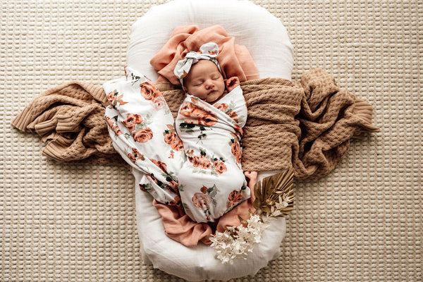 Snuggle Hunny Jersey Wrap & Topknot Set | Rosebud