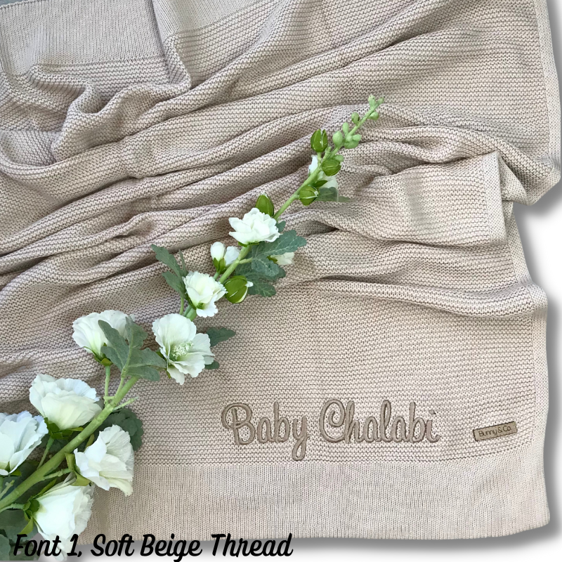 Personalised 100% Cotton Knit Baby Blanket - Light Beige