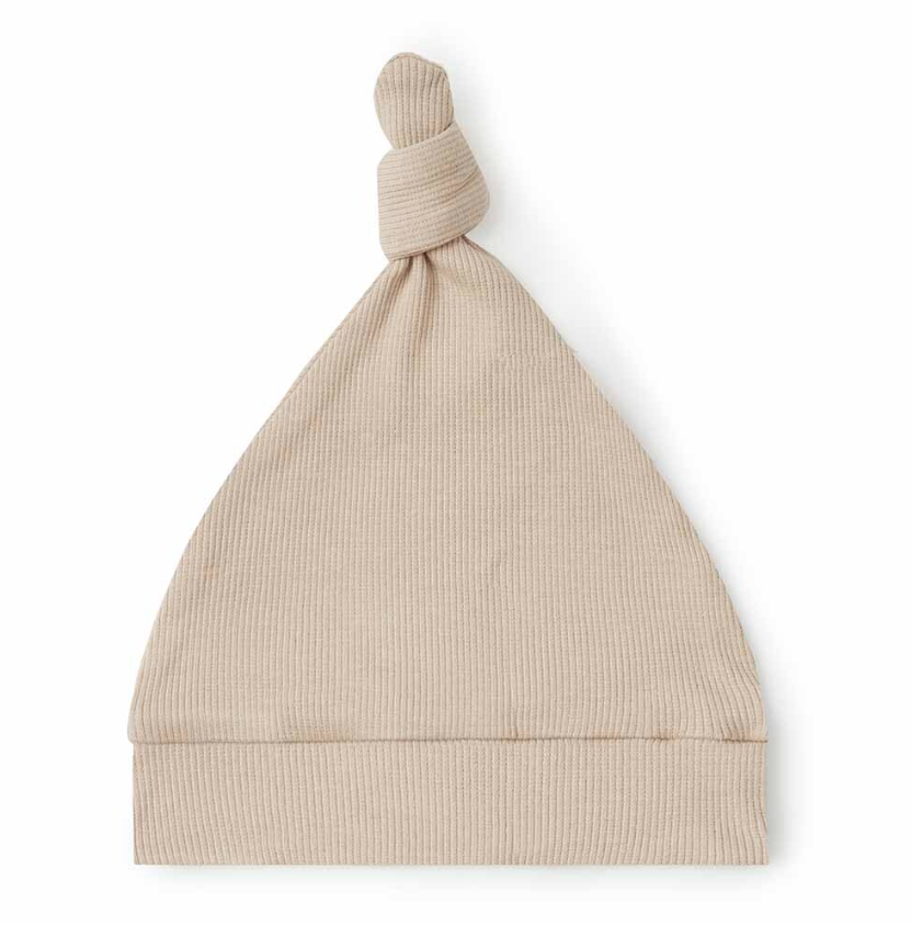 Snuggle Hunny Ribbed Organic Knotted Beanie | Pebble